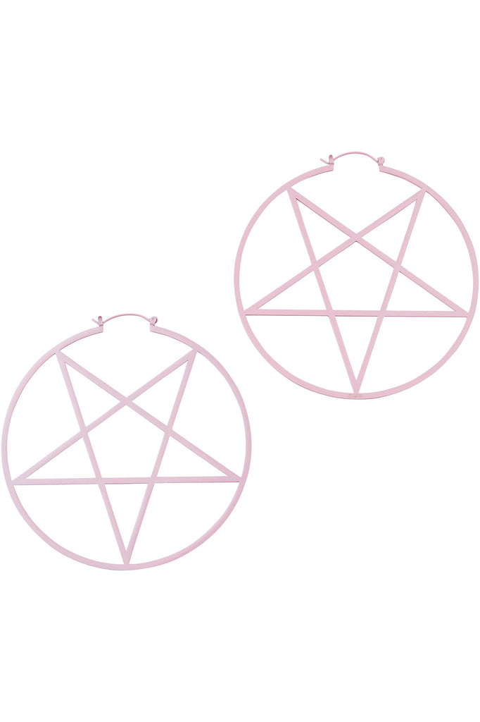 Pentagram Hoop Earrings Pastel Pink Killstar