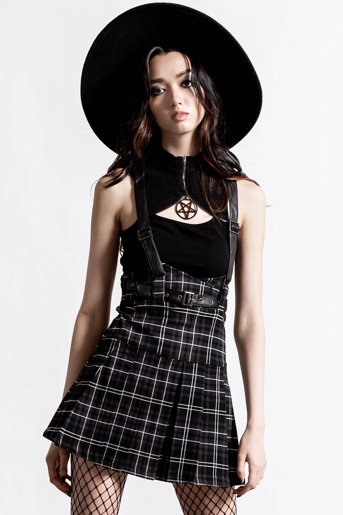 Shadows Suspender Mini Skirt [ASH TARTAN] | Killstar