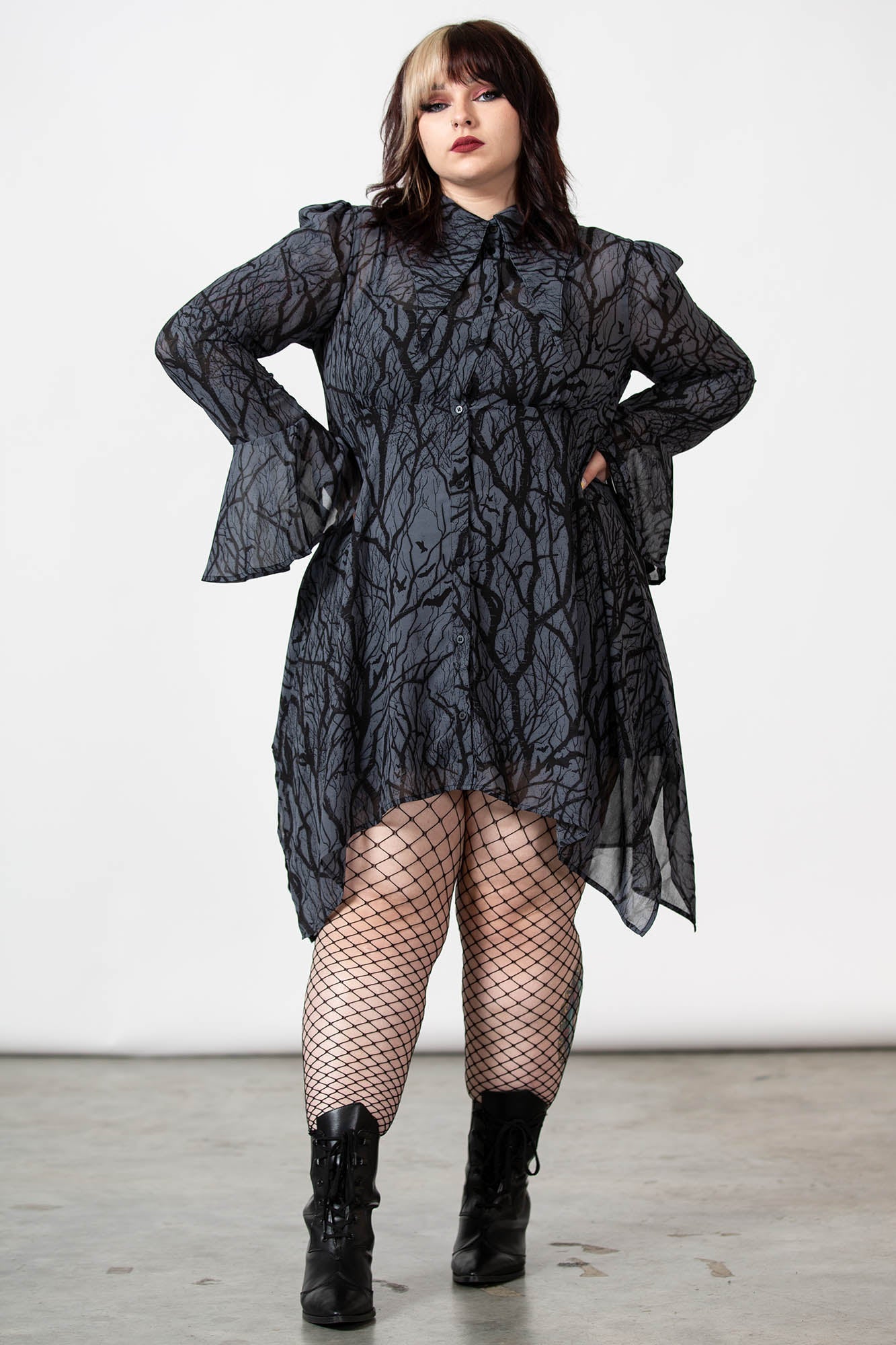 KILLSTAR Runa Chiffon long blouse with ruffles