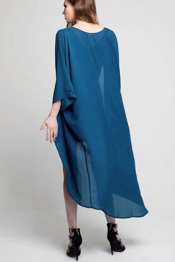Long Kimono - Deep Teal Crepe, Sultry & Dramatic | Rosie On Fire