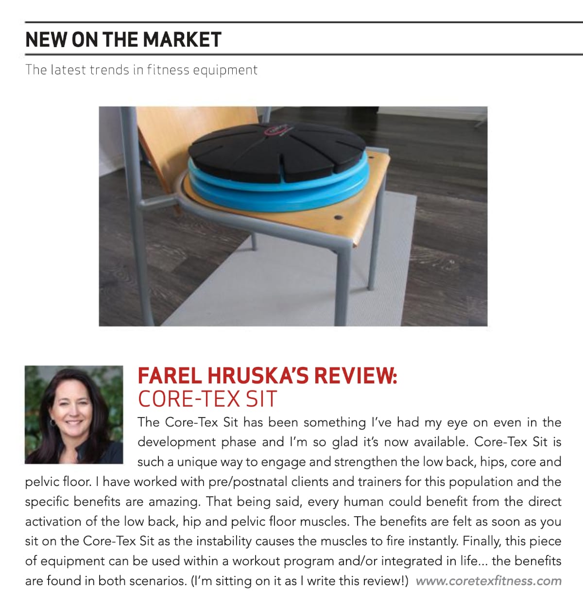 Core-Tex Sit Review by Farel Hruska in the Summer 2021 edition of Personal Fitness Professional