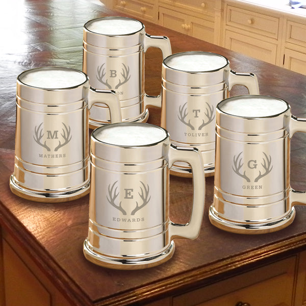 Monogrammed Metal Beer Mug Set Of 5 For Groomsmen