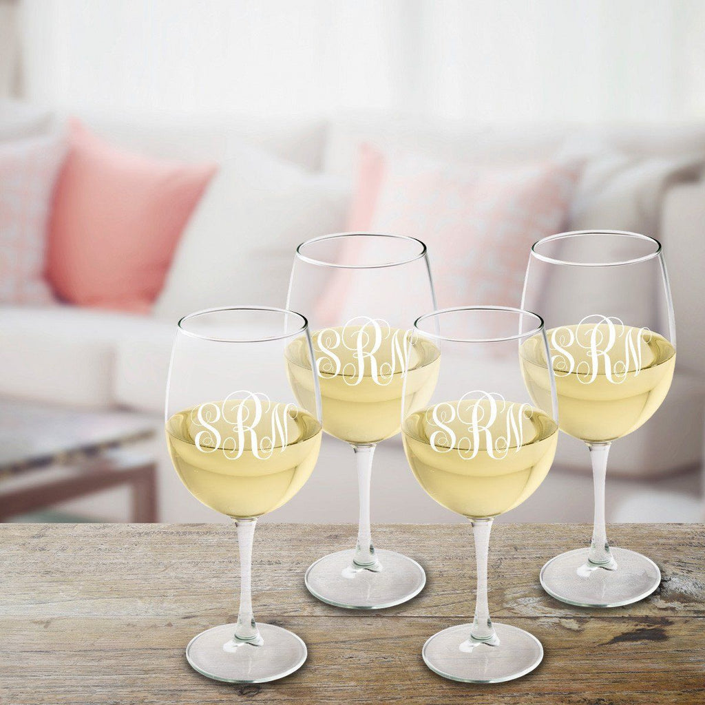 Monogrammed Wedding White Wine Glass Set Groomsmen Ts