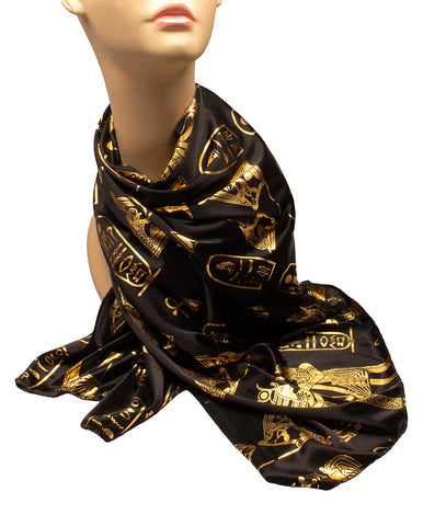 black and gold Egyptian scarf on a model