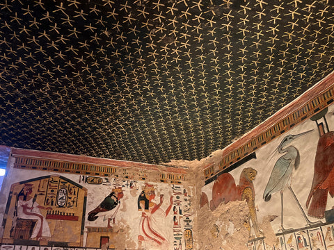 Starry night sky and hieroglyphs inside the tomb of Nefertari 