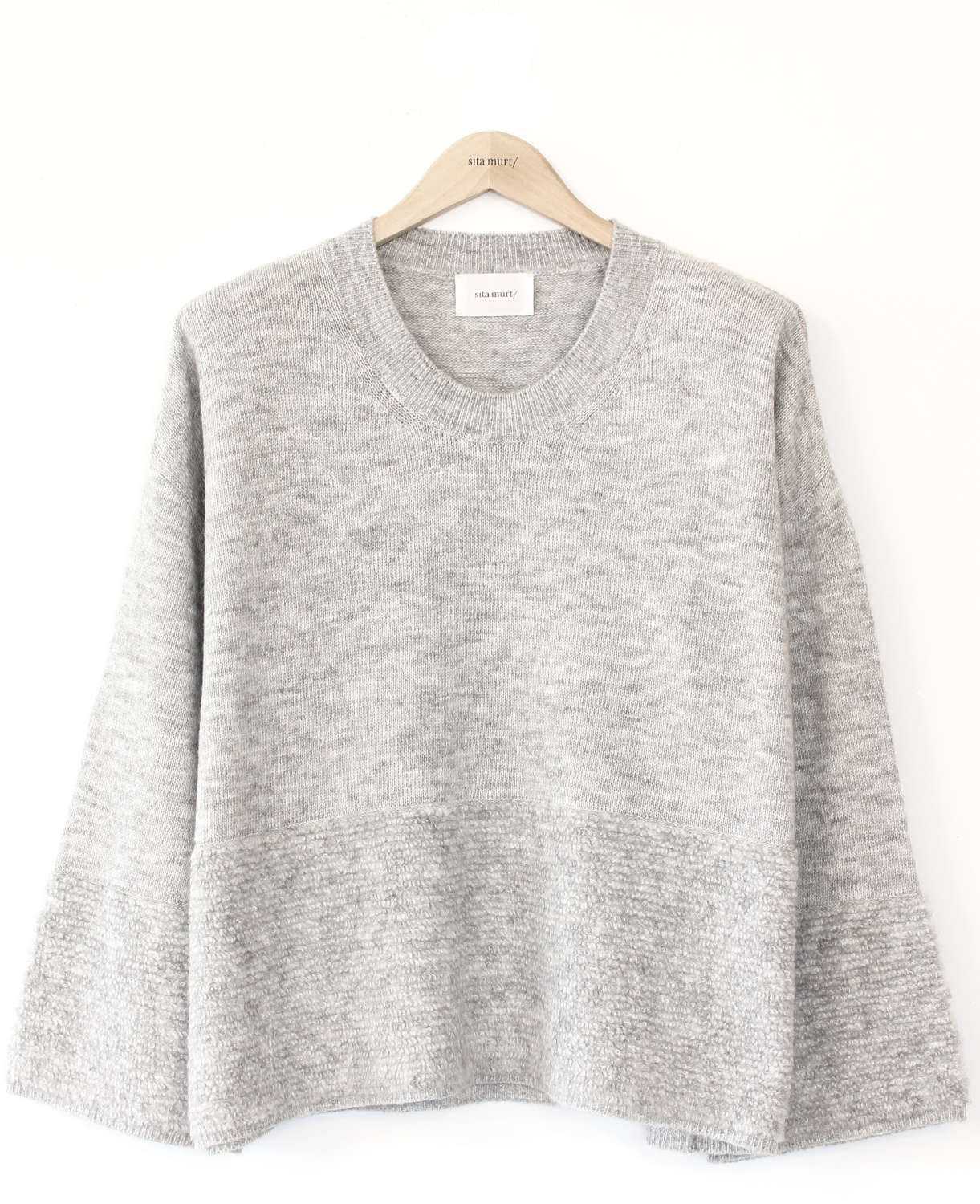 Long Sleeve Crew Neck Sweater with Boucle Bottom