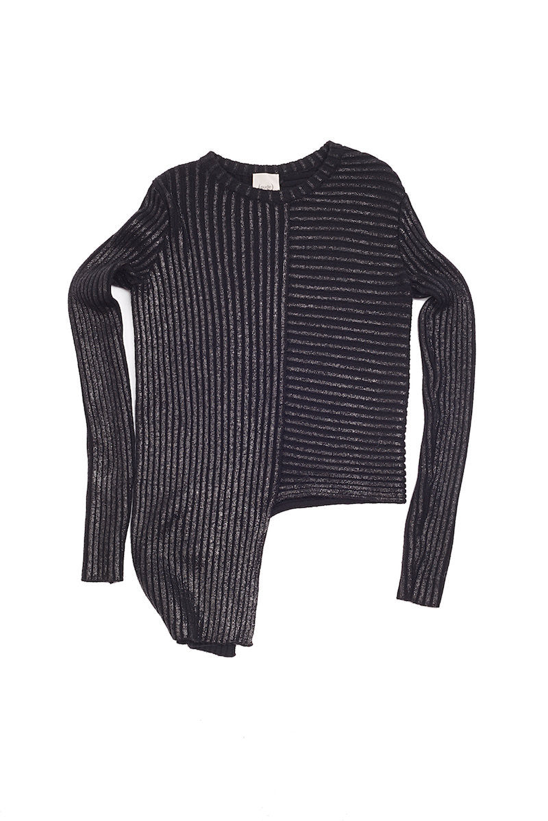 Laminated Ribbed Round Neck Sweater