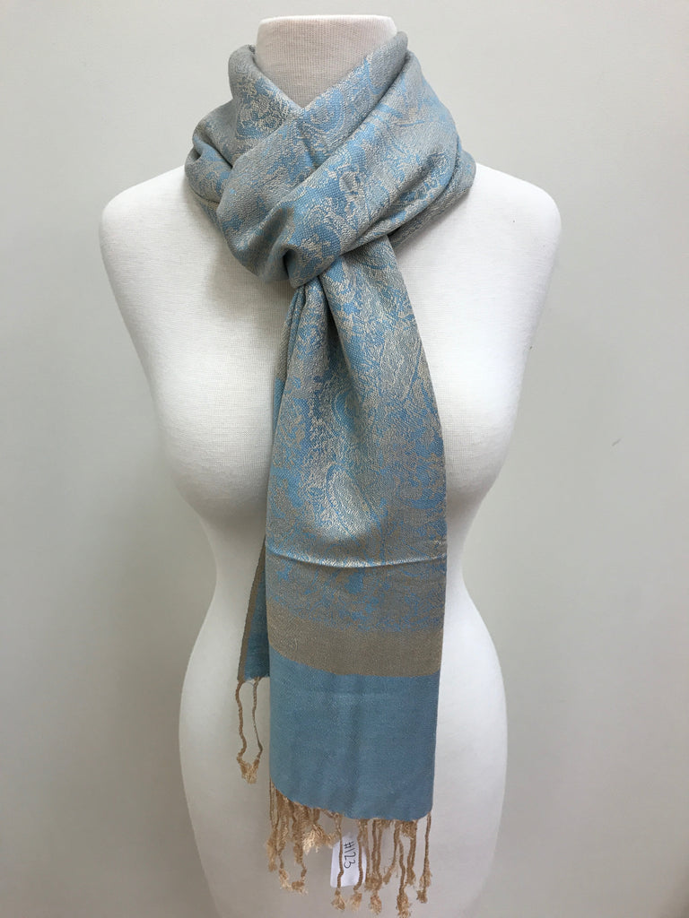 Pashmina Scarf Blue Gold Patterned Shawl Accessories Boutique