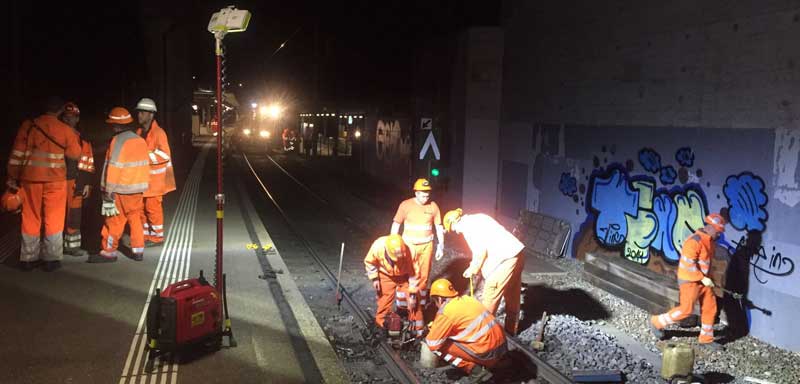 Courtesy KB Trade GmbH - Photos of Lentry System lighting a maintenance crew as they move along railroad tracks at night.