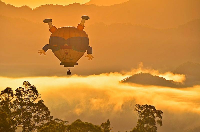 Hot air balloon being flown threw the skies of Taiwan