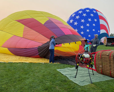 Inflating a hot air balloon is made easier with a Ventry Fan