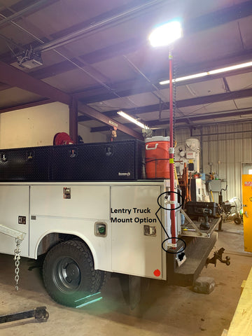 Lentry Truck Mount securily holds the light and pole on the side of the truck