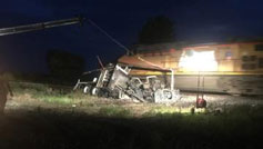 Lighting a train wreck during clean-up. Courtesy of M&M Wrecker Service (Missouri)