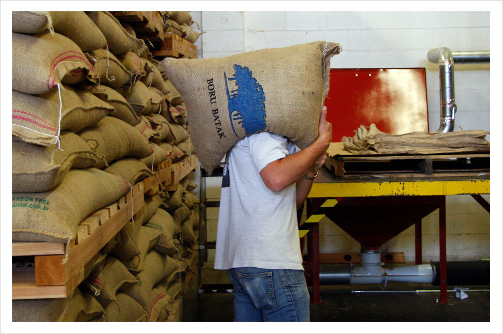 Stefano Bizzarri with a bag of Sumatra Boru Batak