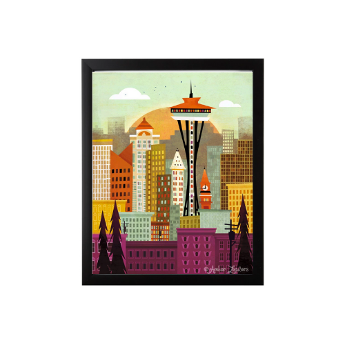 Seattle Skyline, 11x14, Framed, Black