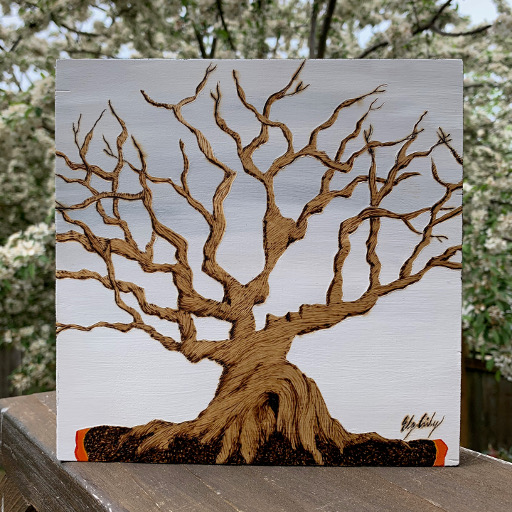 Winter Bonsai, 8x8, Woodburn art