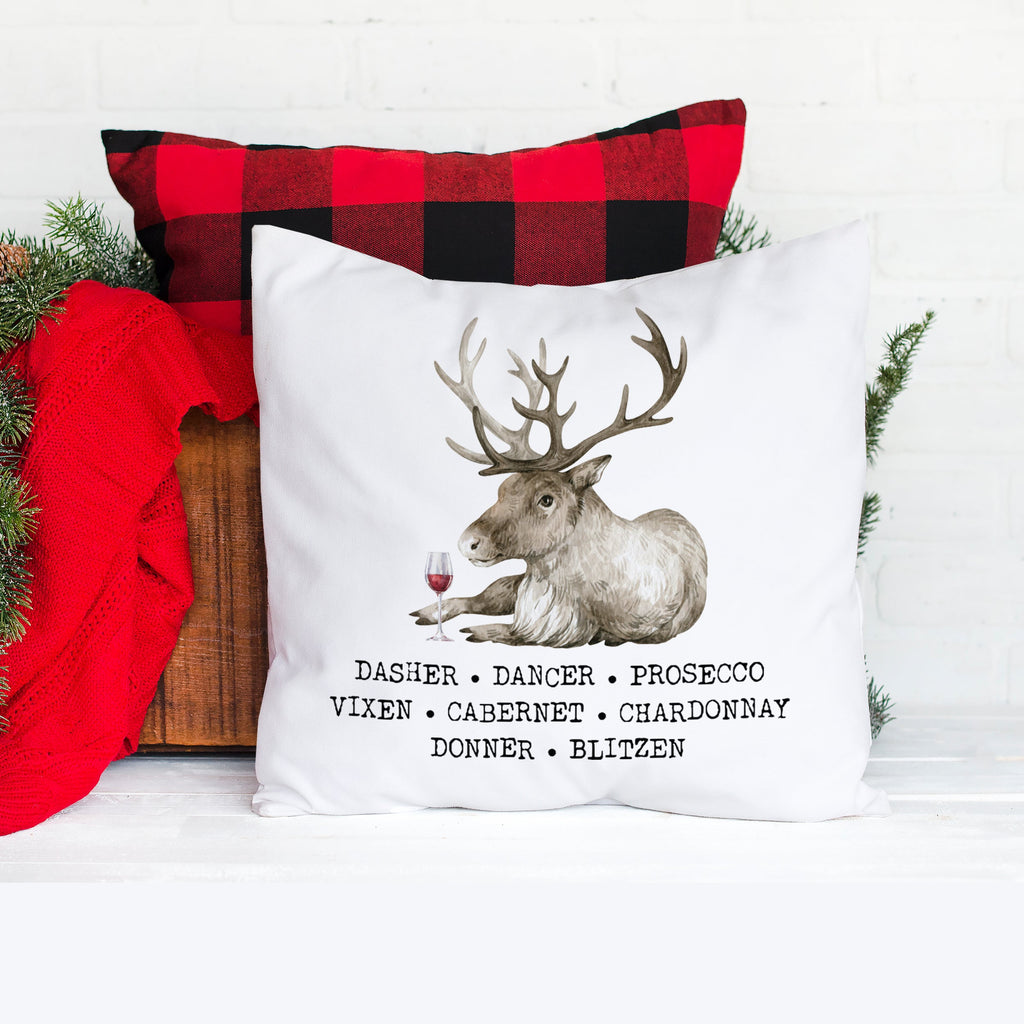 Elk Christmas Throw Pillow Cover Linen Letter Print Holiday