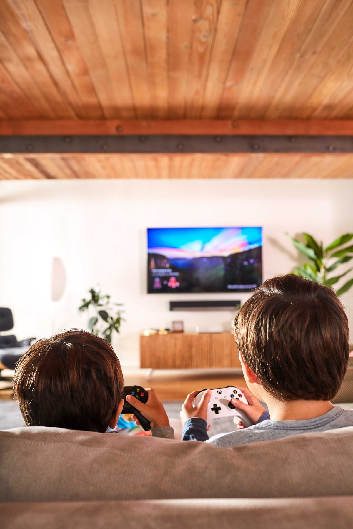 Two boys playing a video game