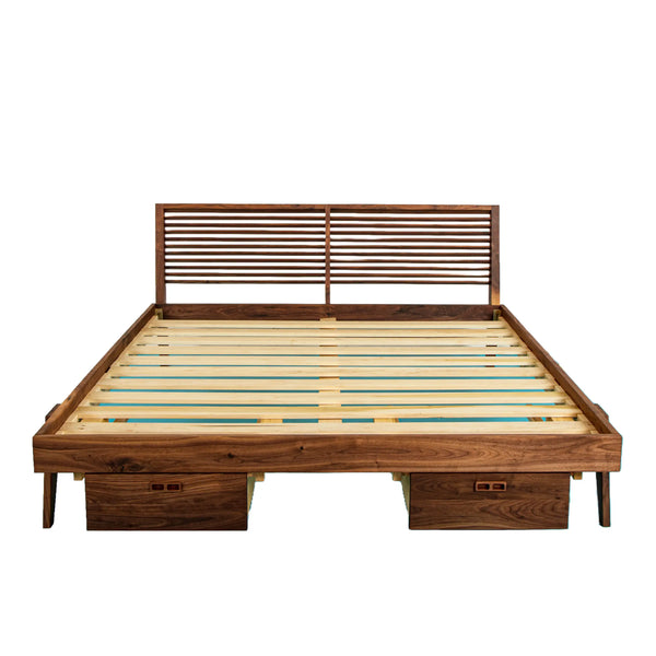 The Warwick, Louvered Modern Walnut Bed with Storage Moderncre8ve