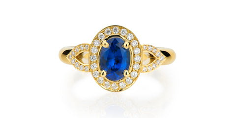 sapphire diamond yellow gold engagement ring