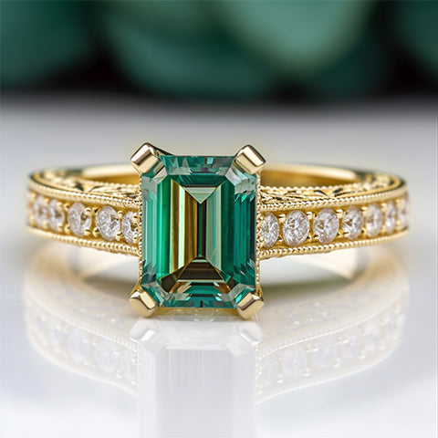 18k yellow gold diamond and emerald engagement ring