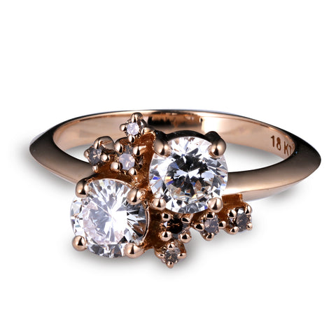 rose gold engagement ring with white and chocolate diamonds