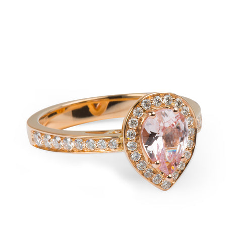 Rose gold engagement ring with morganite and diamonds