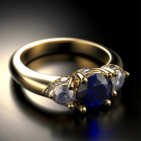 blue sapphire and diamond engagement ring 18k yellow gold