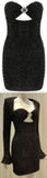 Black Fuzzy Cutout Strapless Mini Dress with Matching Short Bolero Jacket Women's Designer Fashions