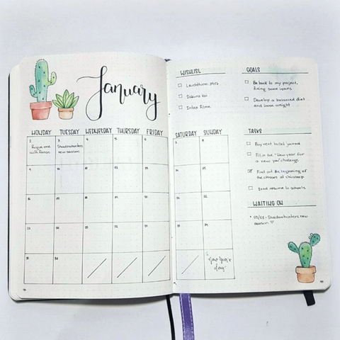 Monthly bullet journal spreads