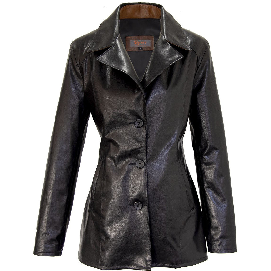 7015 - Ladies Button Leather Jacket in Limo – Remy Leather