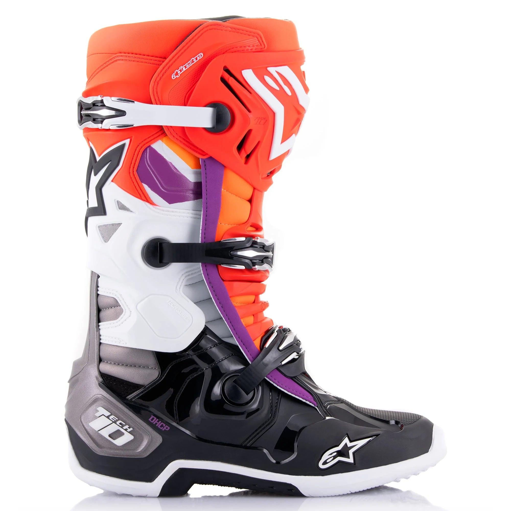 Alpinestars Tech 10 Boots - Black/Red Fluo/Orange Fluo/White