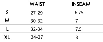 BLEDLA SHORTS SIZE CHART