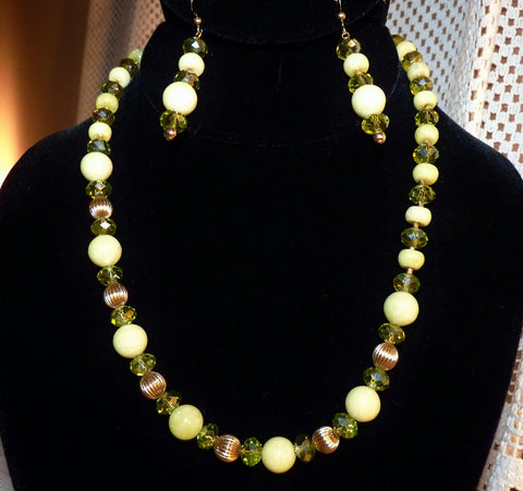 Lemon Jade and Peridot Crystal Gold Filled Necklace and Earring Set ...