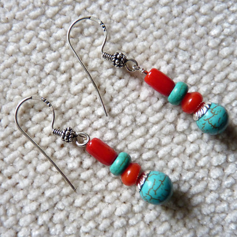 Turquoise and Coral Southwestern Style Silver Necklace and Earring Set ...
