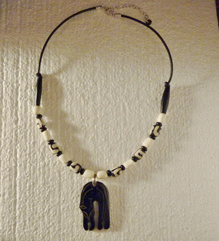 Black Panther Horn Pendant African Batik Bone and Sterling Necklace ...