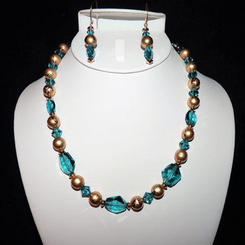 Swarovski Blue Green Indicolite Crystal and Gold Necklace and Earring ...