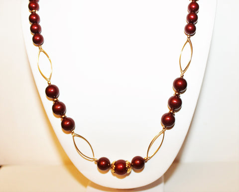 Bordeaux Crystal Pearls and Gold Filled Necklace and Earrings ...