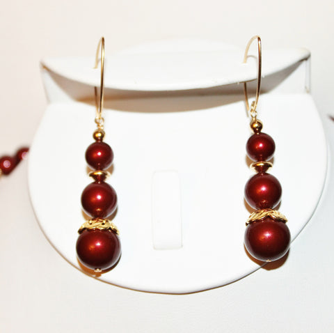 Bordeaux Crystal Pearls and Gold Filled Necklace and Earrings ...