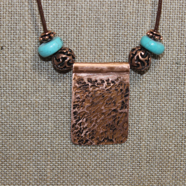 Copper Pendant with Copper and Turquoise Beads on Leather Cord ...