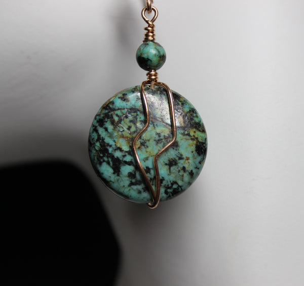 African Turquoise (Jasper) and Bronze Wire Wrapped Earrings – Kaminski ...