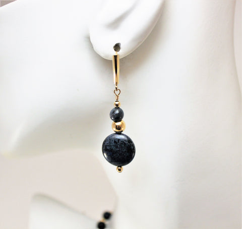 Dark Blue Dumortierite Gemstone Beads and Gold Filled Necklace Set ...