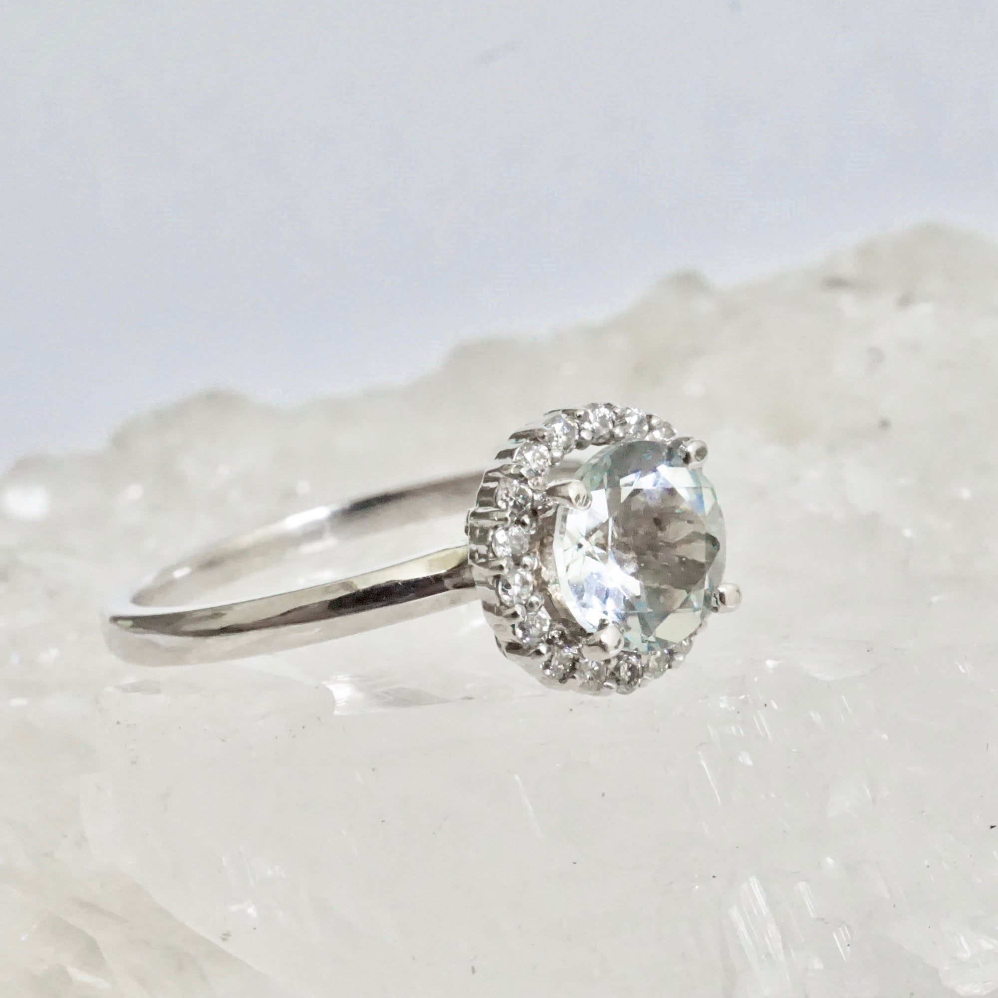 Aquamarine Diamond Halo Engagement Ring - JewelLUXE