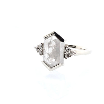 Hexagon Diamond Engagement Ring, Icy Gray Diamond Ring