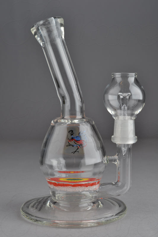 Micro Bubbler Vapor Apparatus - Rooster Apparatus by Dave Goldstein - Rasta Colored Bullseye Fritted Disc Perc