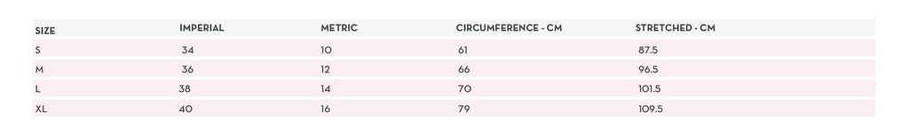 Support Tube Size Chart