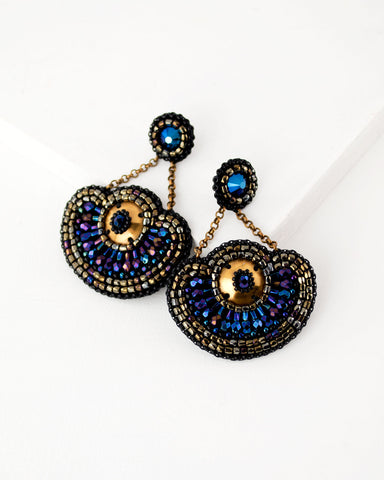 Great Gatsby inspired blue and gold statement beaded earrings ...