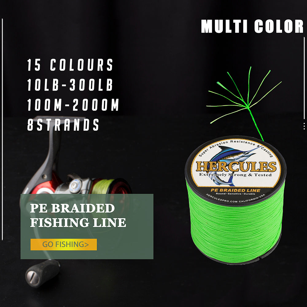 HERCULES Cost-Effective Super Cast 8 Strands Braided Fishing Line 10LB to  300LB Test for Salt-Water,109/328/547/1094