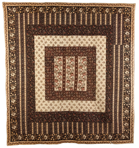 Simple Frame Quilt with floral motif fabrics from The Quilters' Guild Museum Collection