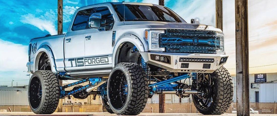 12 inch F250 Lifted Truck Coilover Stabilizer Blue Black TIS Froged Custom Lift
